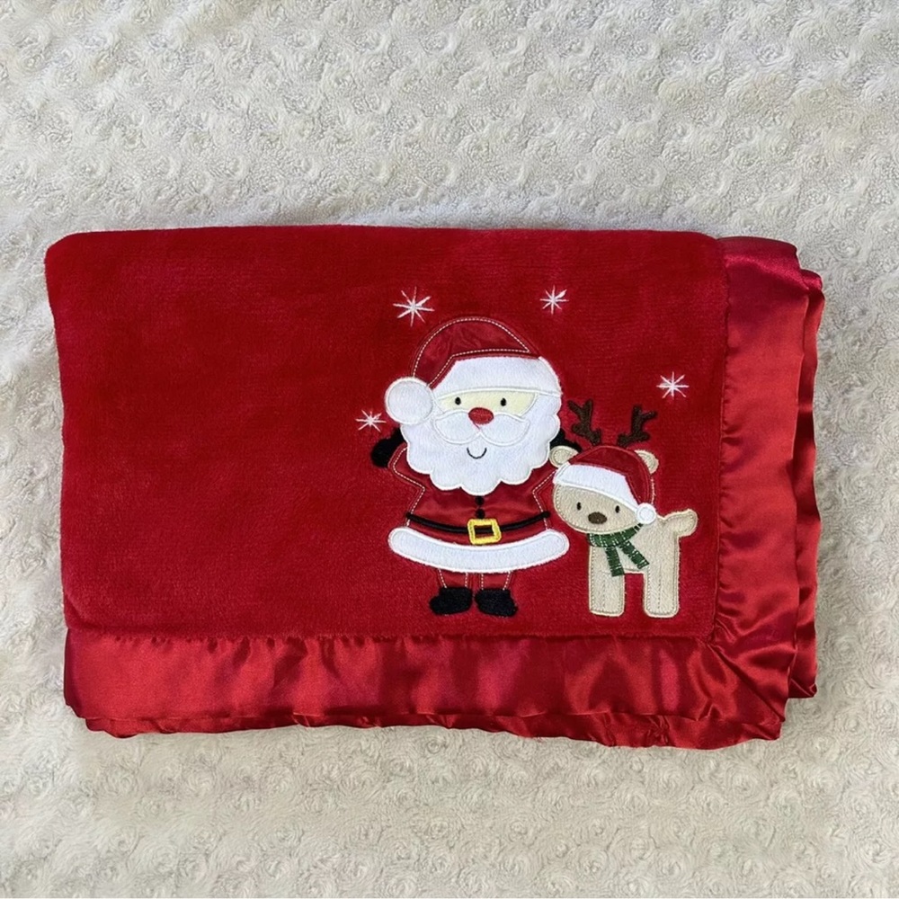 Baby Essentials Santa Claus Reindeer Baby Blanket Red Snowflake Silky Edge Lovey